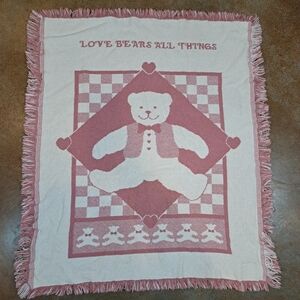 Goodwin Weavers Pink Cotton Tapestry Throw Blanket Love Bear All Things 32 X 37